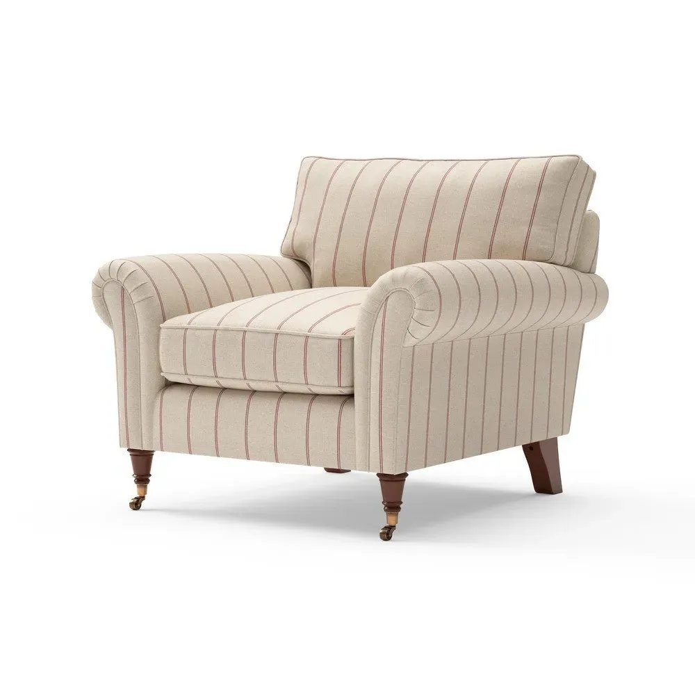 Armchair with Castor Feet - Raspberry, Compton Stripe