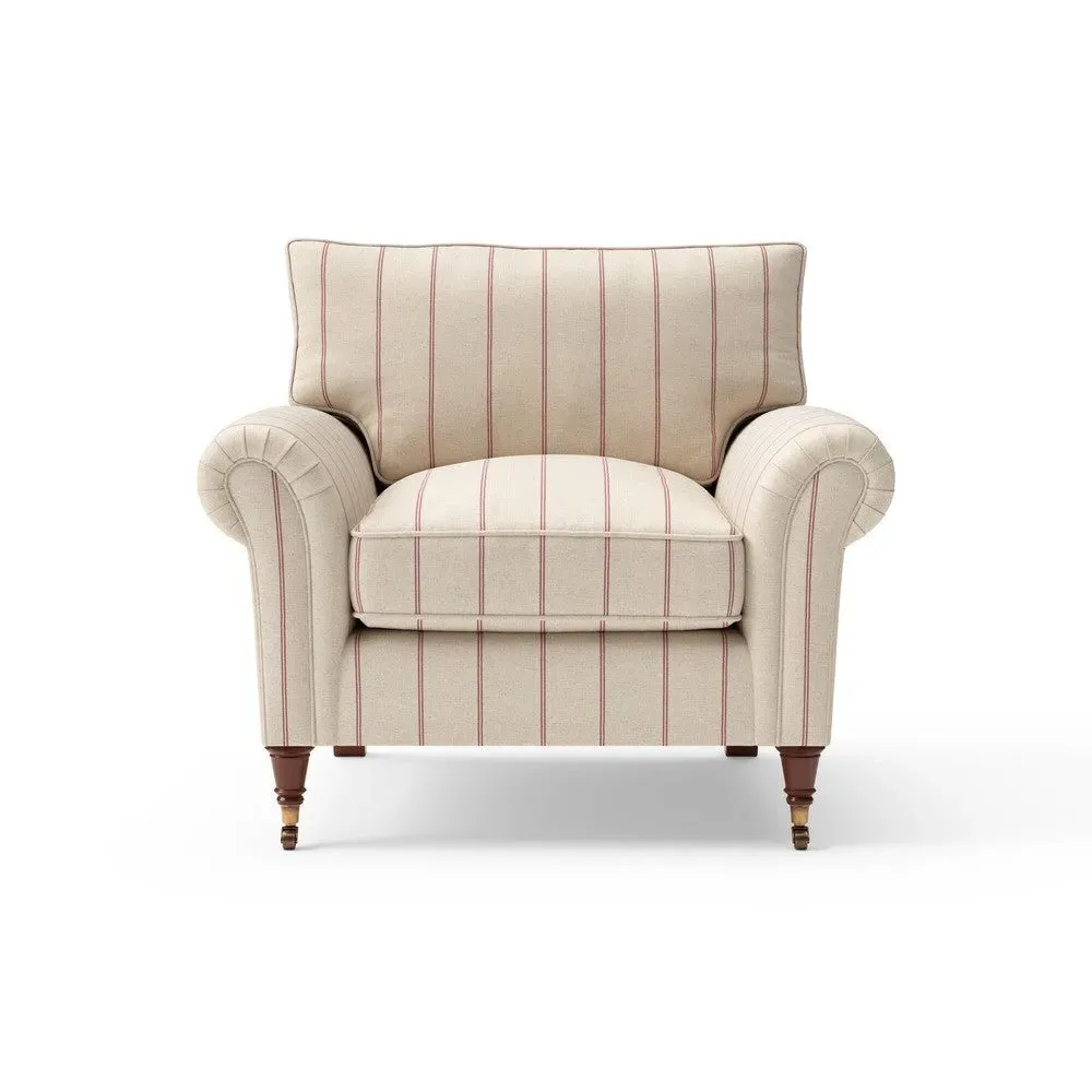 Armchair with Castor Feet - Raspberry, Compton Stripe