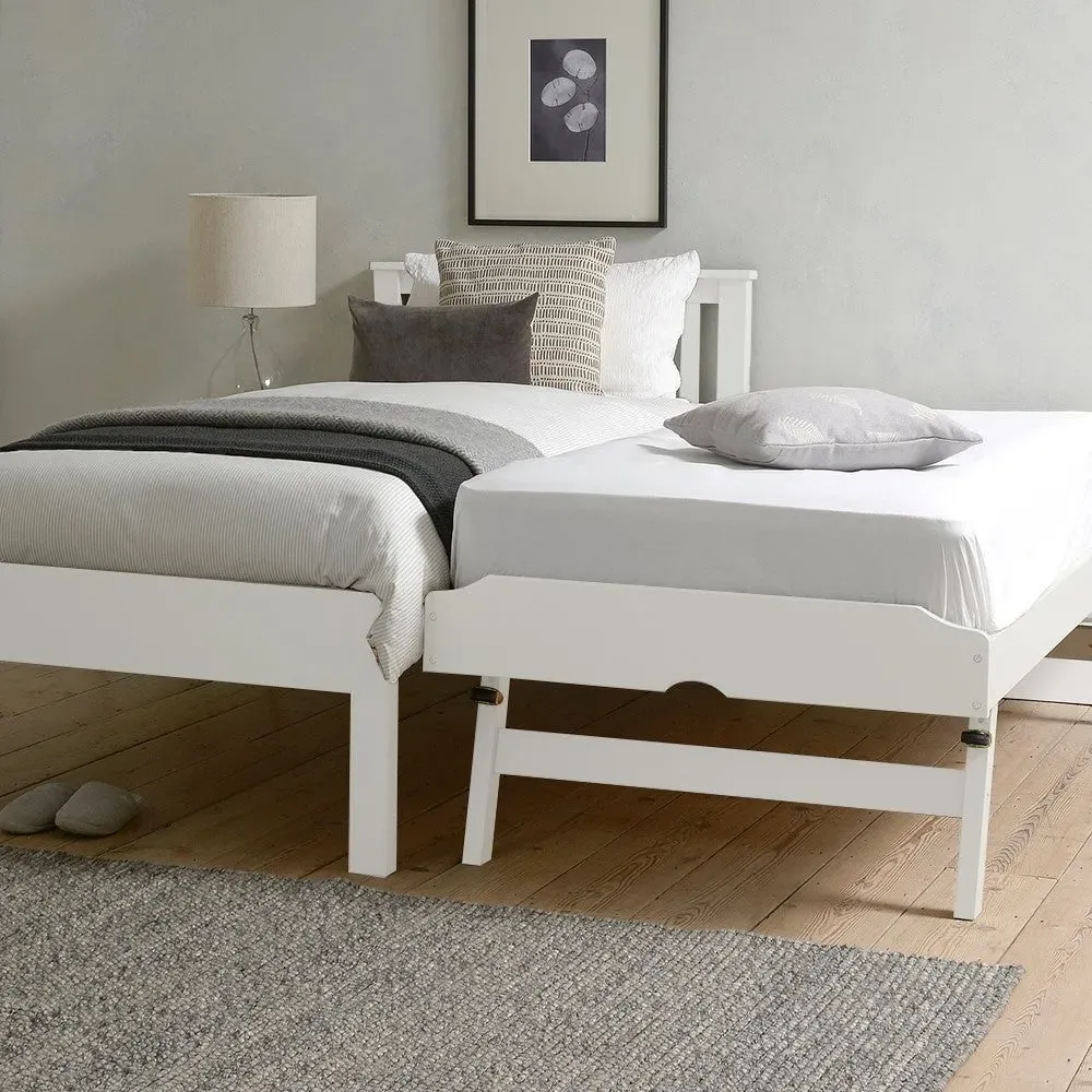 Guest Bed and Trundle with Two Mattresses - White, Pine