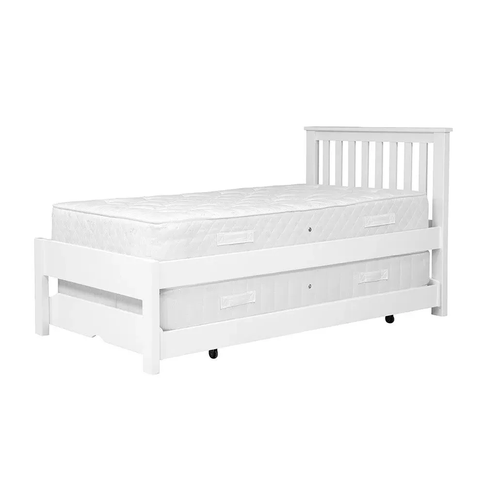Guest Bed and Trundle with Two Mattresses - White, Pine