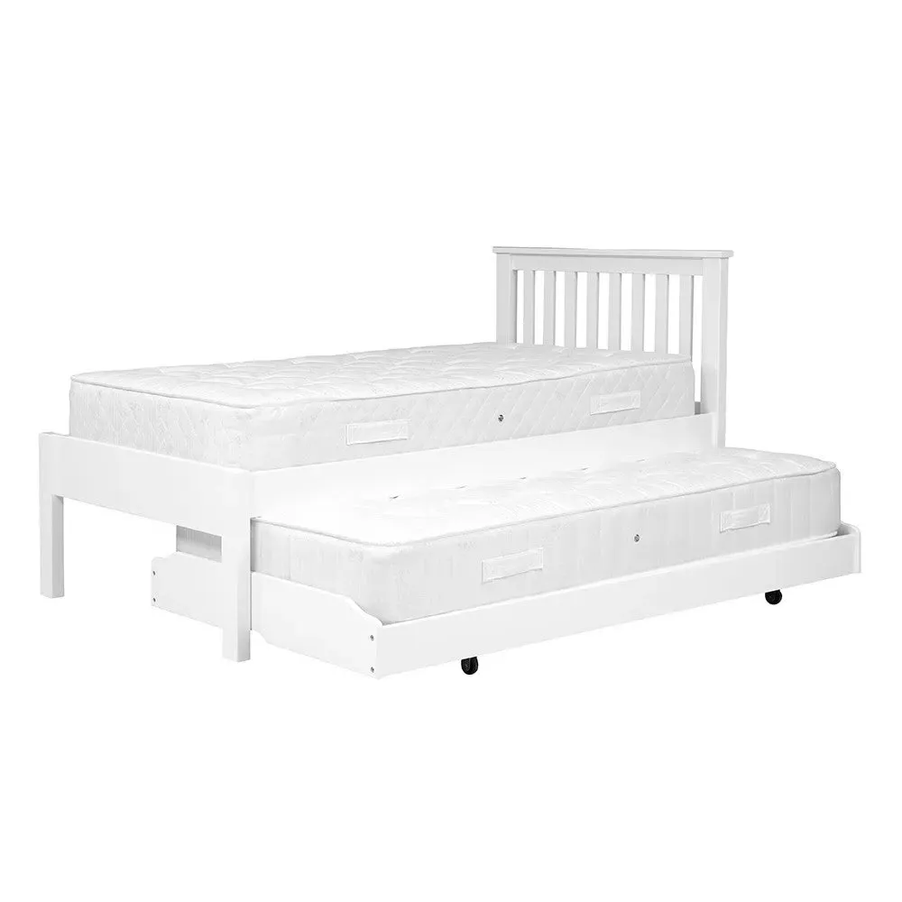 Guest Bed and Trundle with Two Mattresses - White, Pine