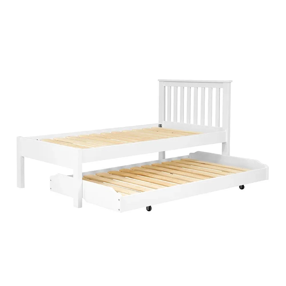 Guest Bed and Trundle with Two Mattresses - White, Pine
