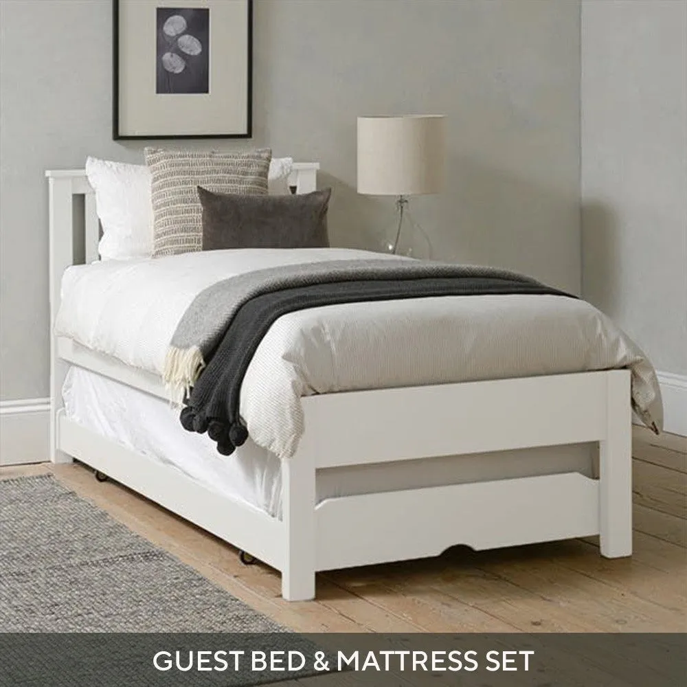 Guest Bed and Trundle with Two Mattresses - White, Pine