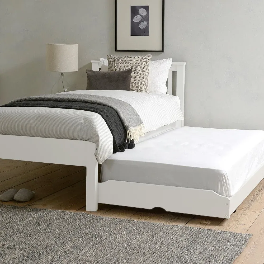 Guest Bed and Trundle with Two Mattresses - White, Pine