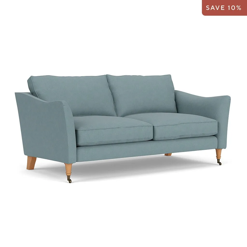 3-Seater Sofa - Sky Blue, Linen Mix