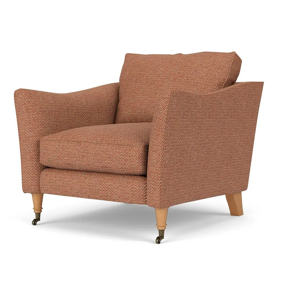 Armchair with Castor Legs - Brick, Herringbone Weave