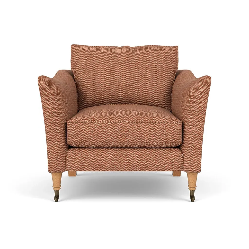 Armchair with Castor Legs - Brick, Herringbone Weave