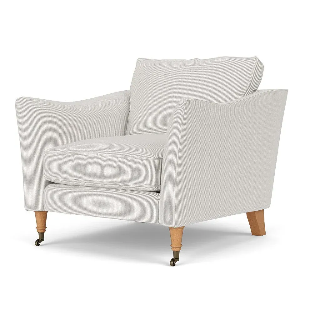 Armchair with Castor Legs - Grey, Broadway Stripe