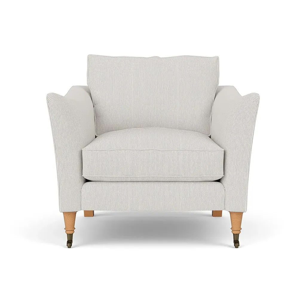 Armchair with Castor Legs - Grey, Broadway Stripe