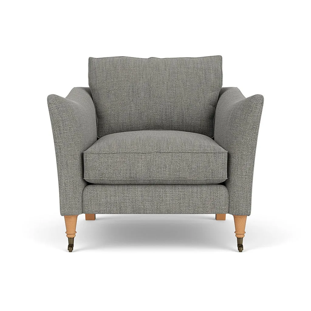 Armchair with Castor Legs - Grey Marl, Rustic Weave