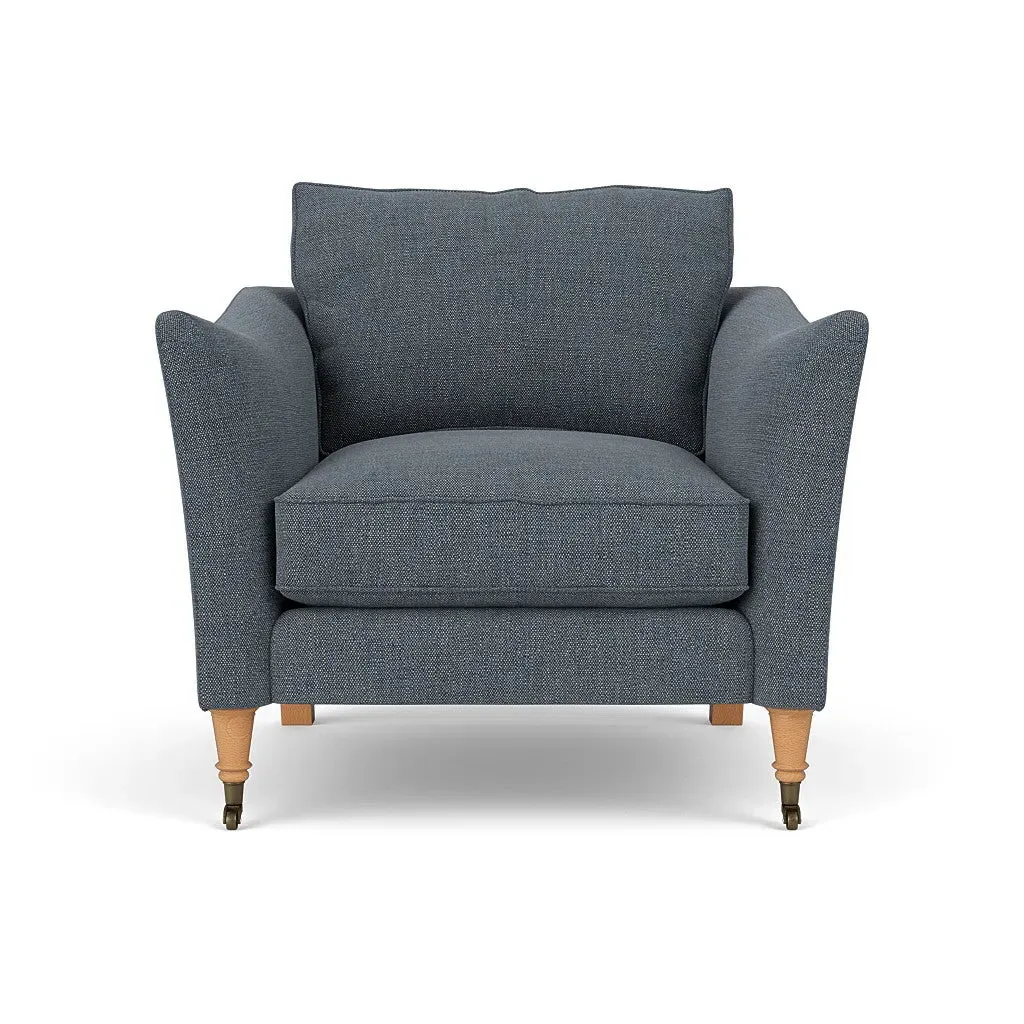 Armchair with Castor Legs - Indigo, Rustic Weave