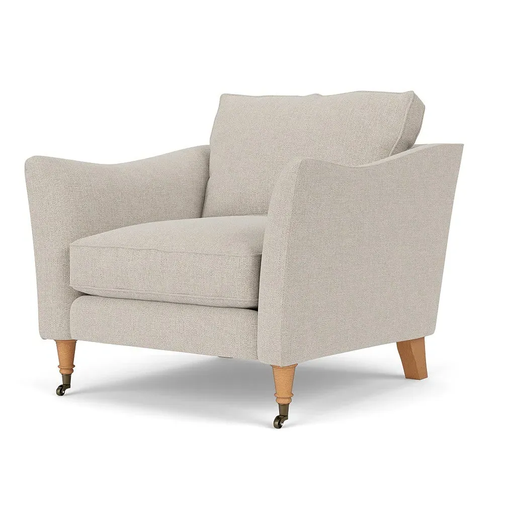 Armchair with Castor Legs - Natural, Aquaclean Oxford