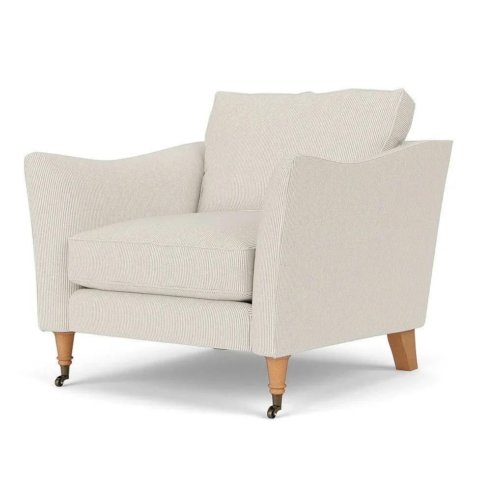 Armchair with Castor Legs - Natural, Broadway Stripe