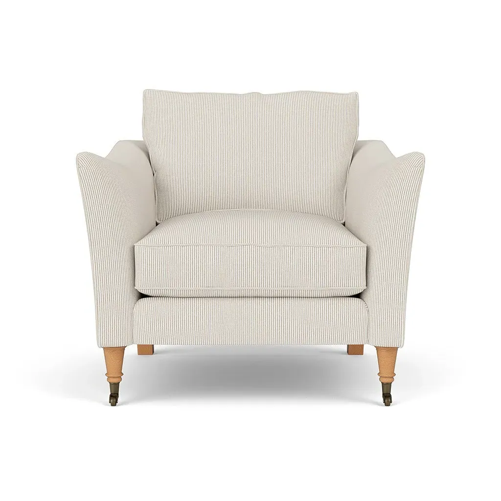Armchair with Castor Legs - Natural, Broadway Stripe