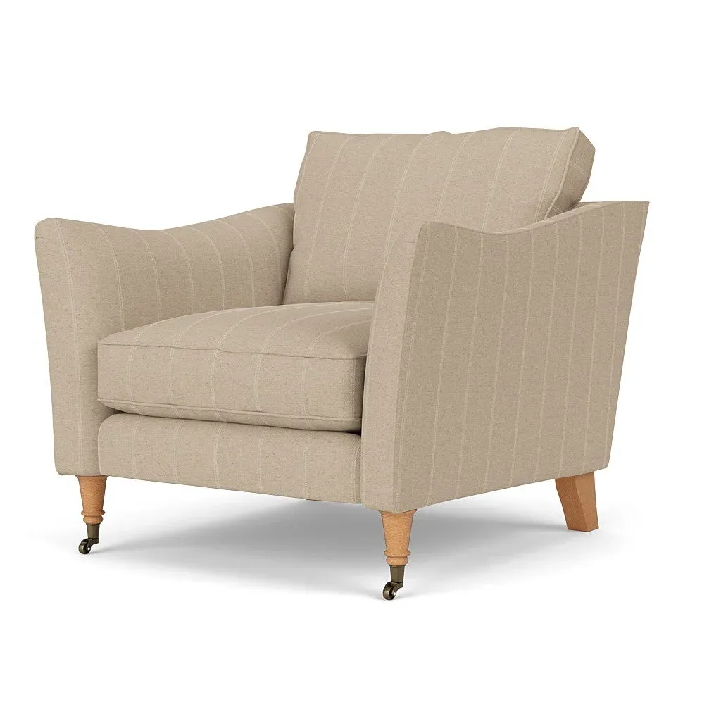 Armchair with Castor Legs - Natural, Compton Stripe