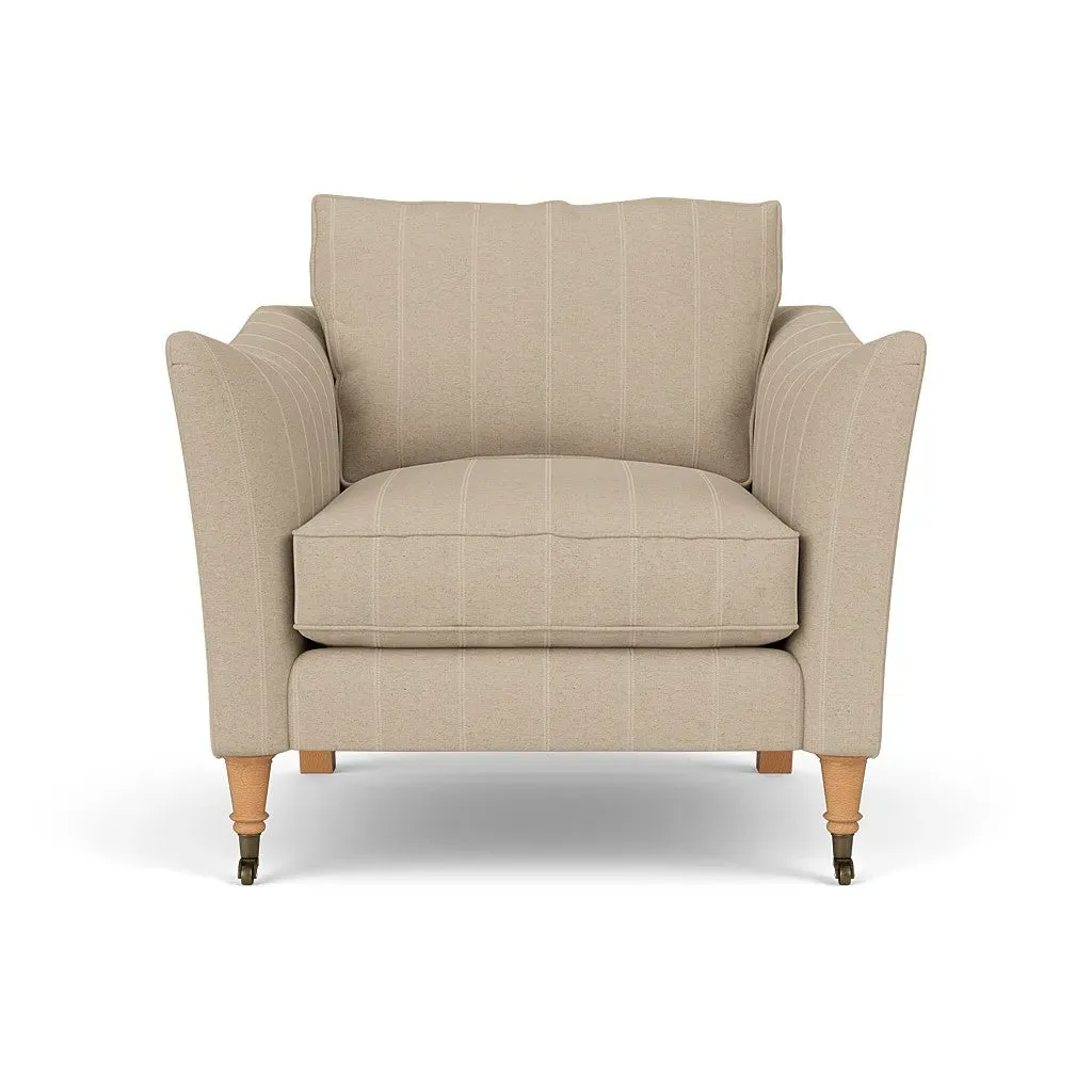 Armchair with Castor Legs - Natural, Compton Stripe