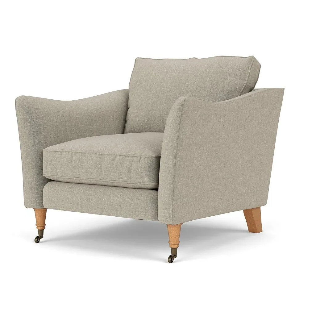 Armchair with Castor Legs - Natural, Eco Chenille