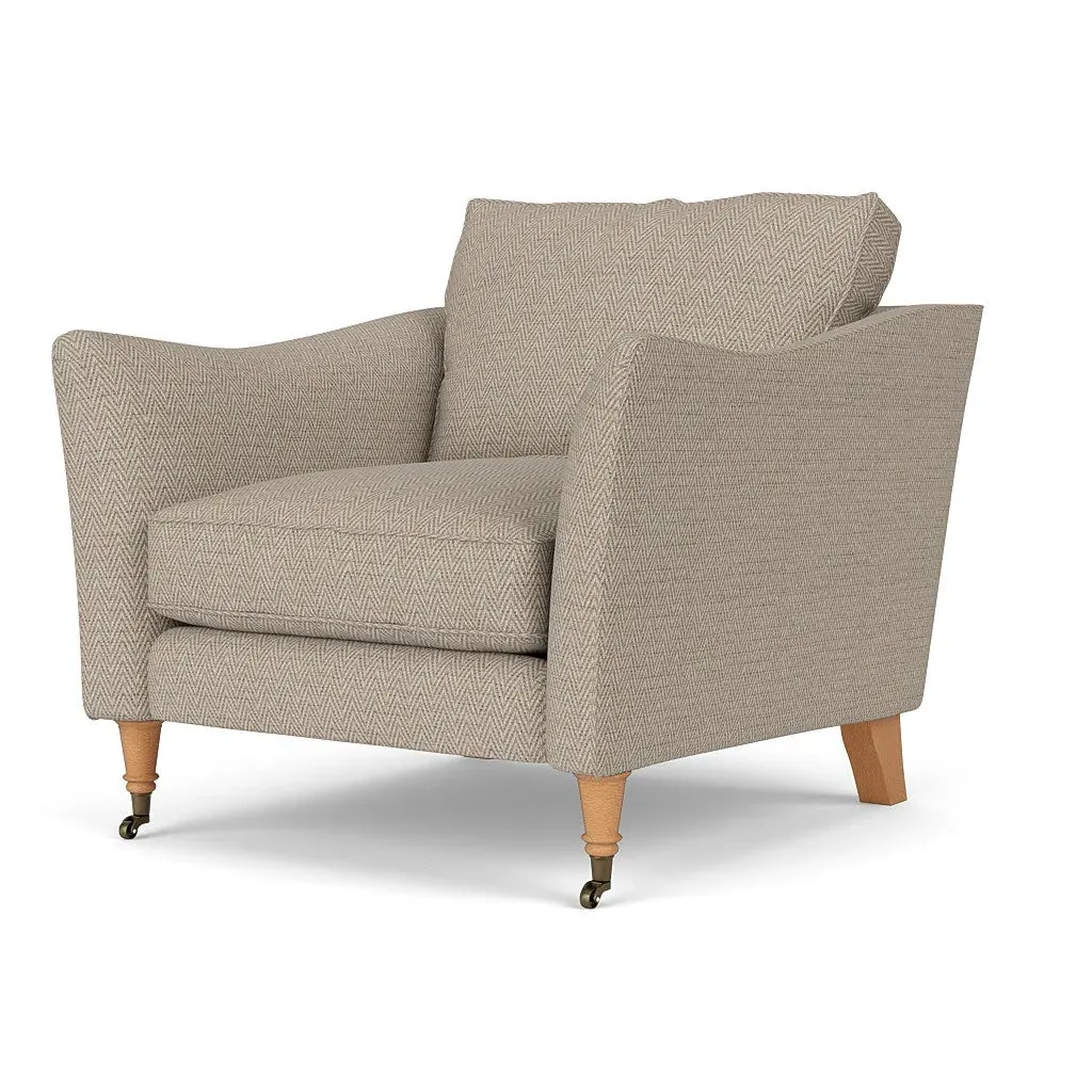 Armchair with Castor Legs - Natural, Herringbone Weave