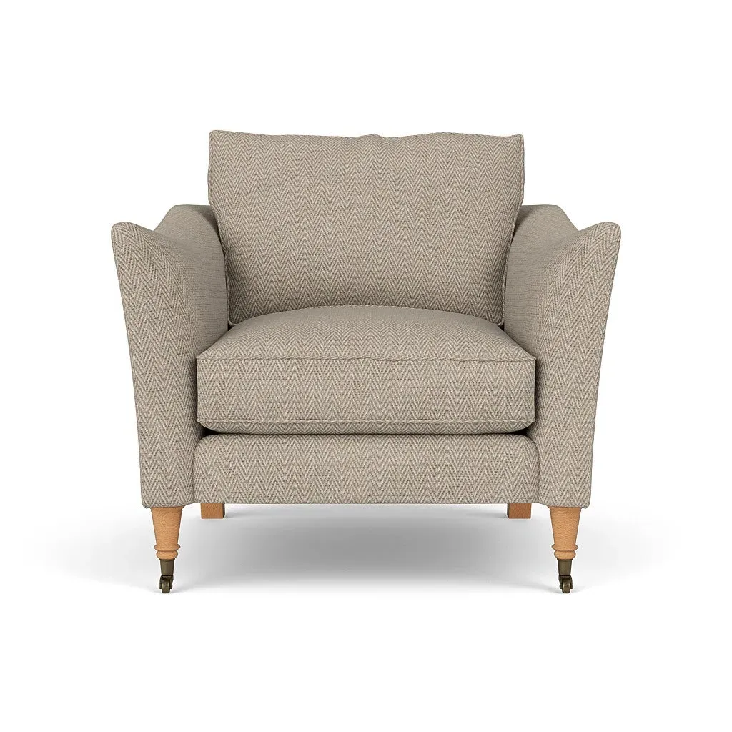 Armchair with Castor Legs - Natural, Herringbone Weave