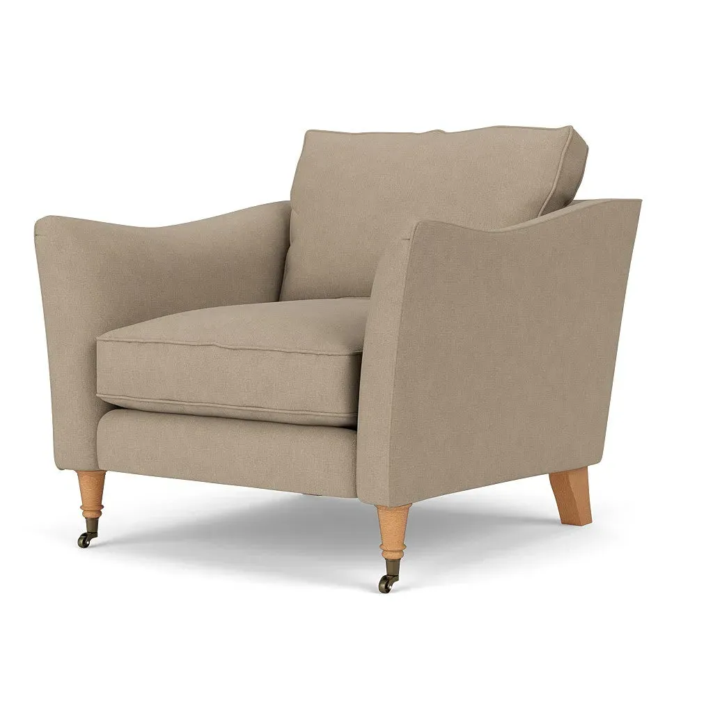Armchair with Castor Legs - Natural, House Linen Mix