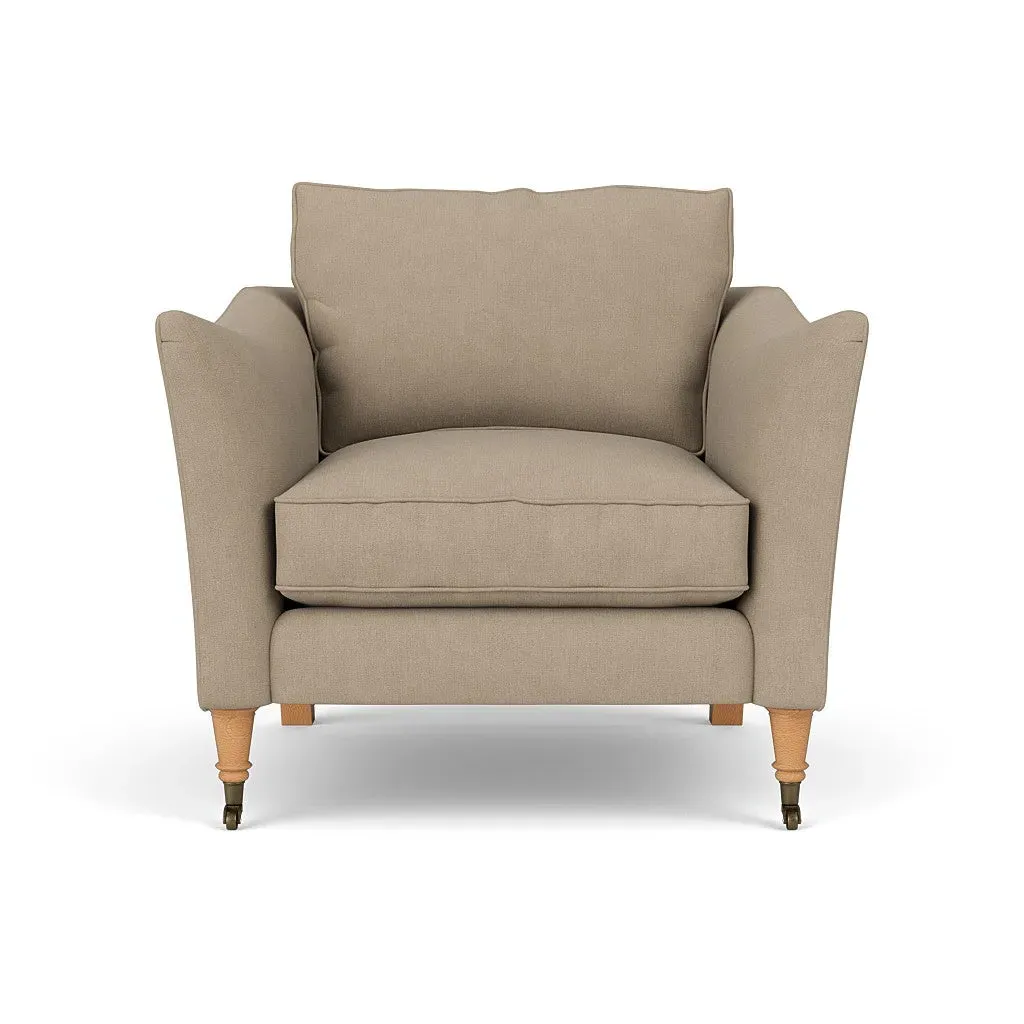 Armchair with Castor Legs - Natural, House Linen Mix
