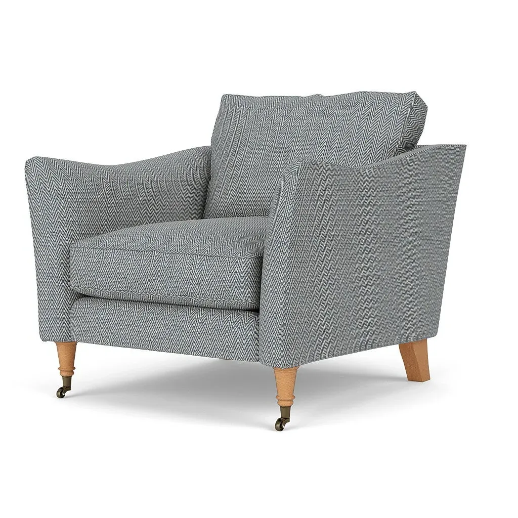 Armchair with Castor Legs - Navy, Herringbone Weave