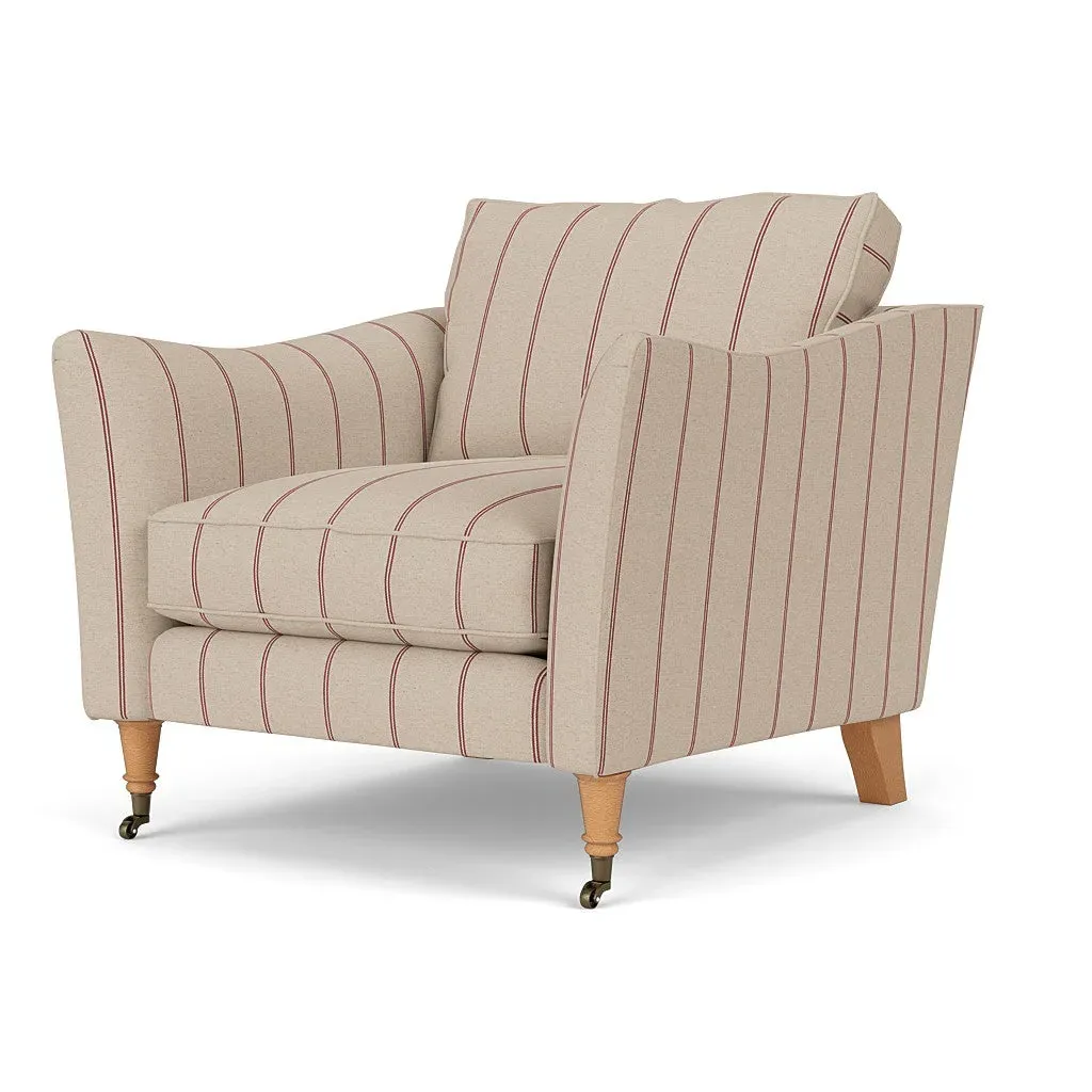 Armchair with Castor Legs - Raspberry, Compton Stripe
