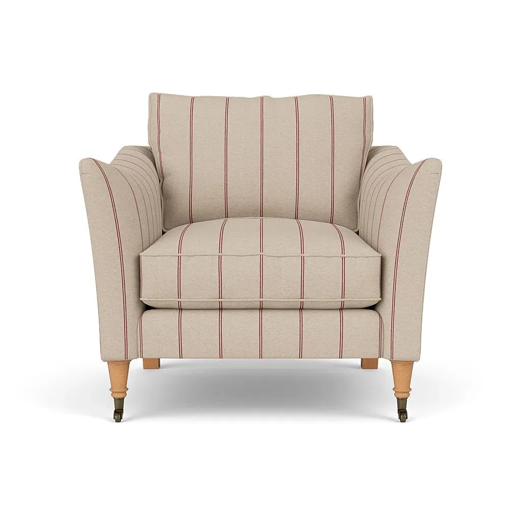 Armchair with Castor Legs - Raspberry, Compton Stripe