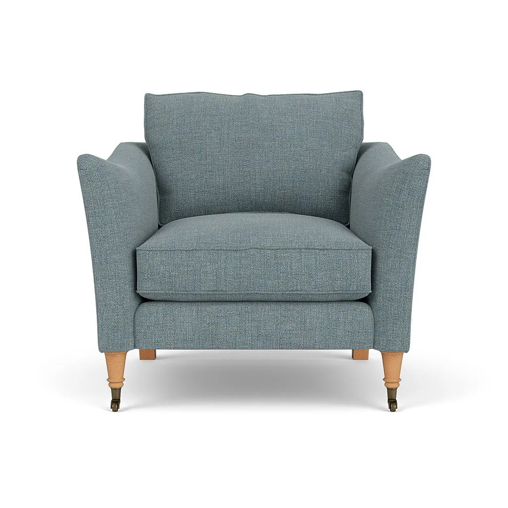 Armchair with Castor Legs - Teal Marl, Rustic Weave