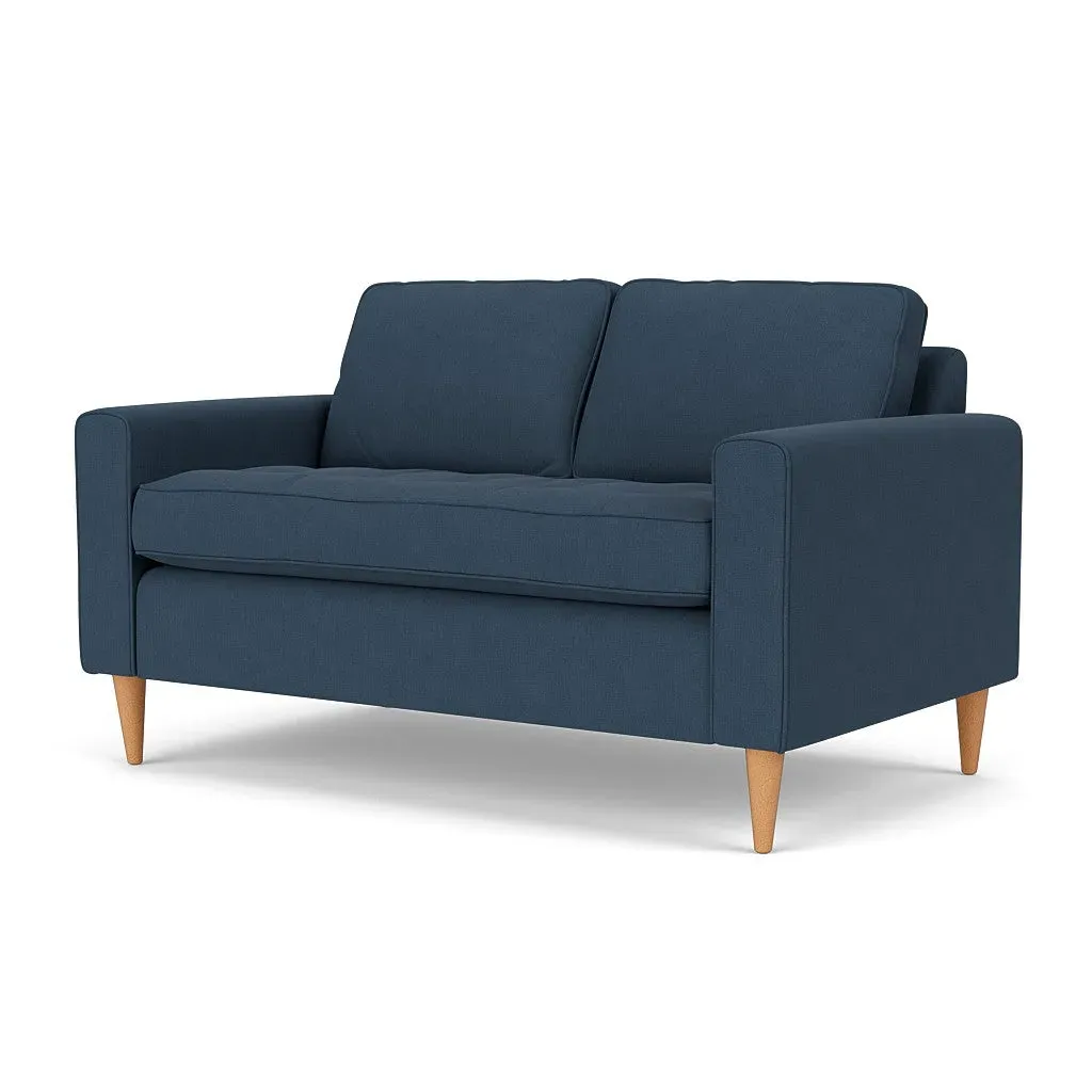 2 Seater Sofa with Bench Cushion - Indigo, Linen Mix