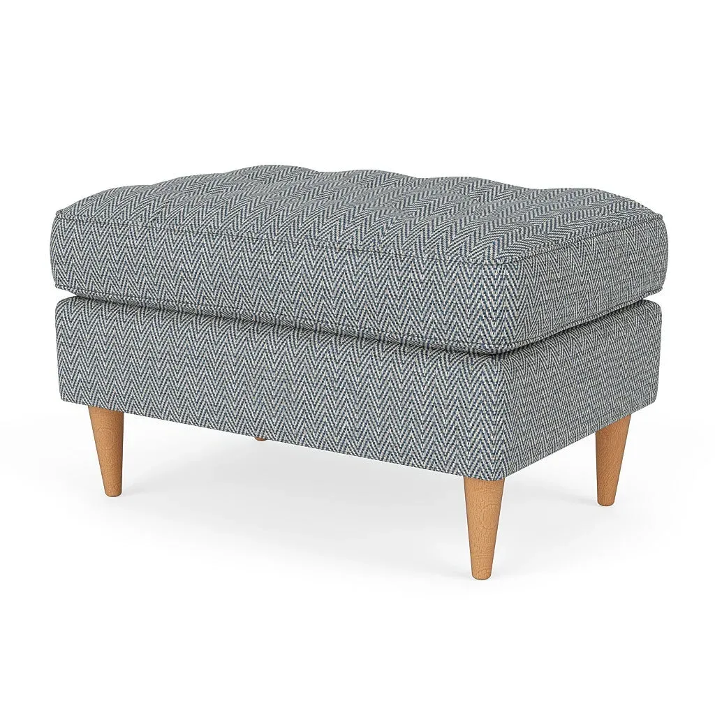 Foot Stool - Navy, Herringbone Weave