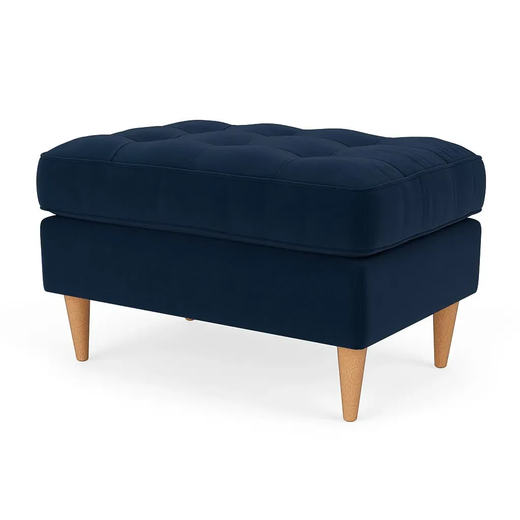 Saxon Foot Stool - Deep Blue, Matt Velvet