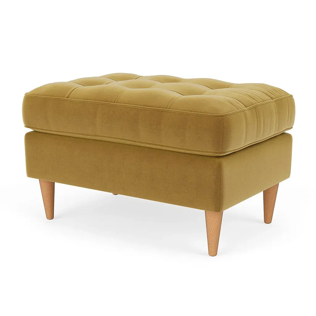 Saxon Foot Stool - Mustard, Matt Velvet