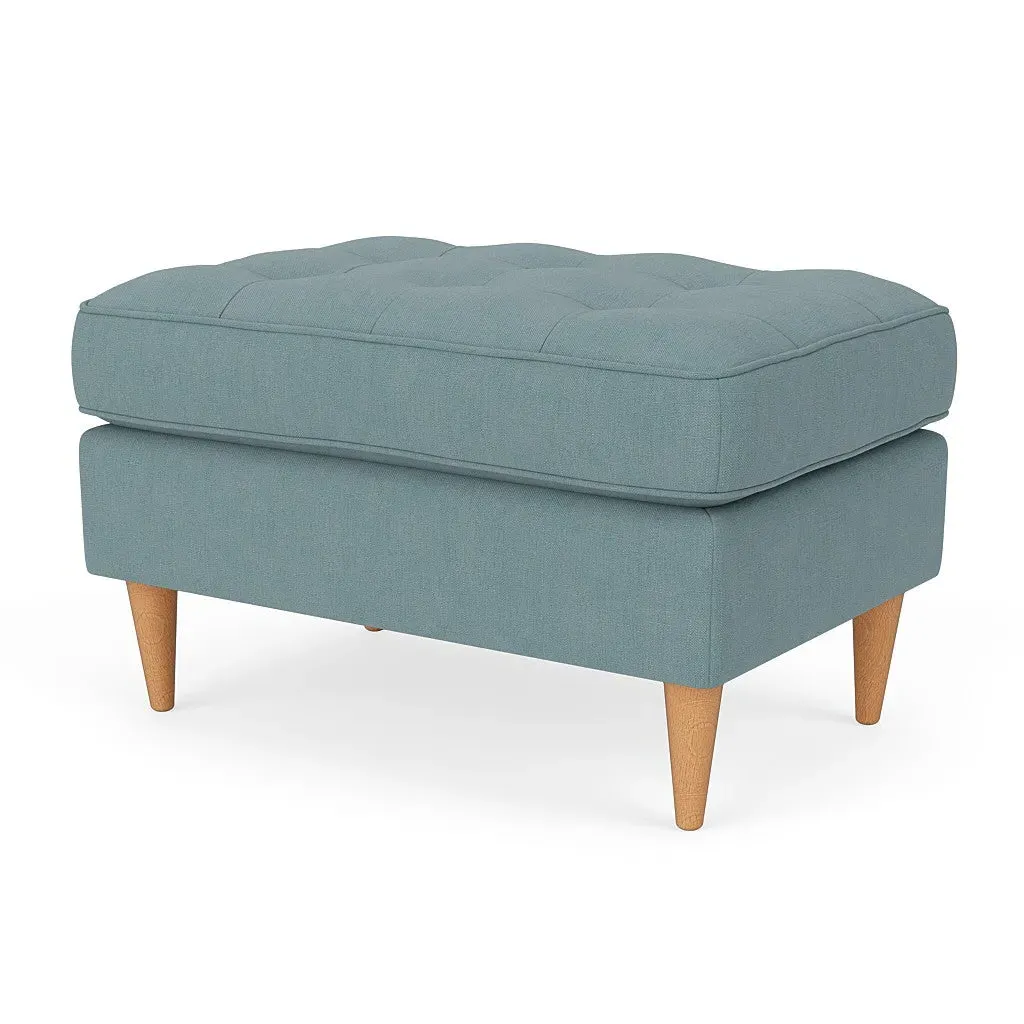 Saxon Foot Stool - Sky Blue, House Linen Mix