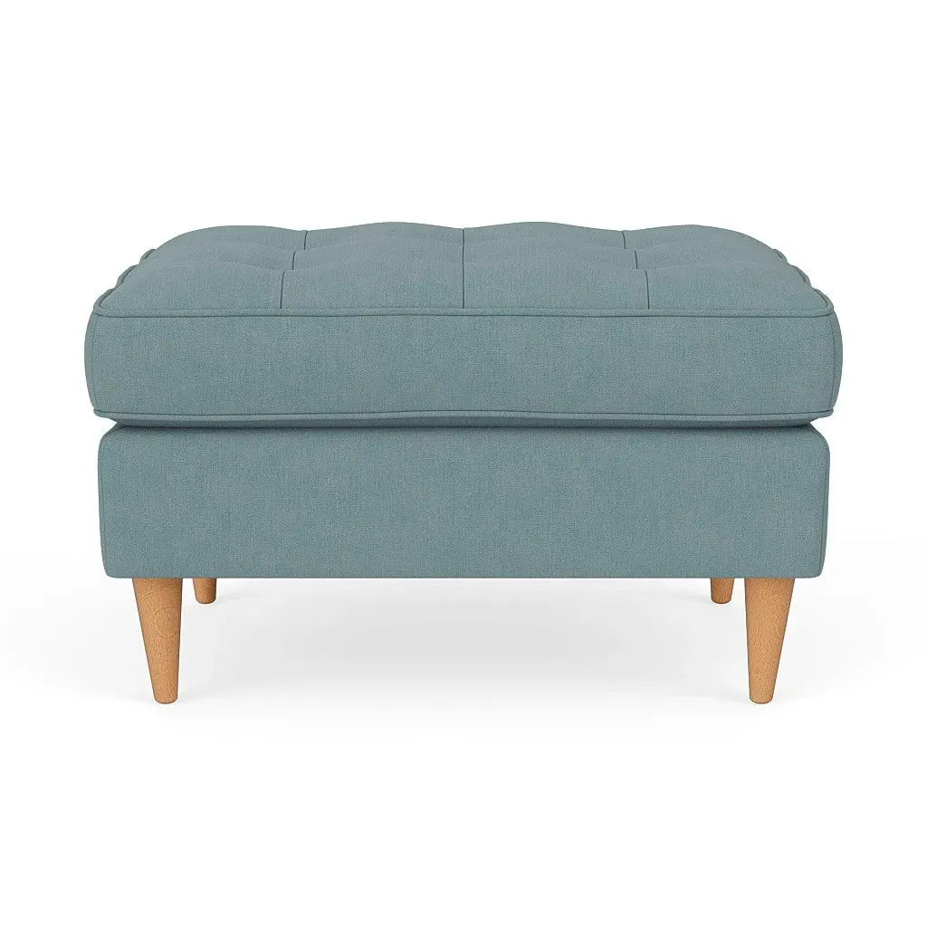 Saxon Foot Stool - Sky Blue, House Linen Mix