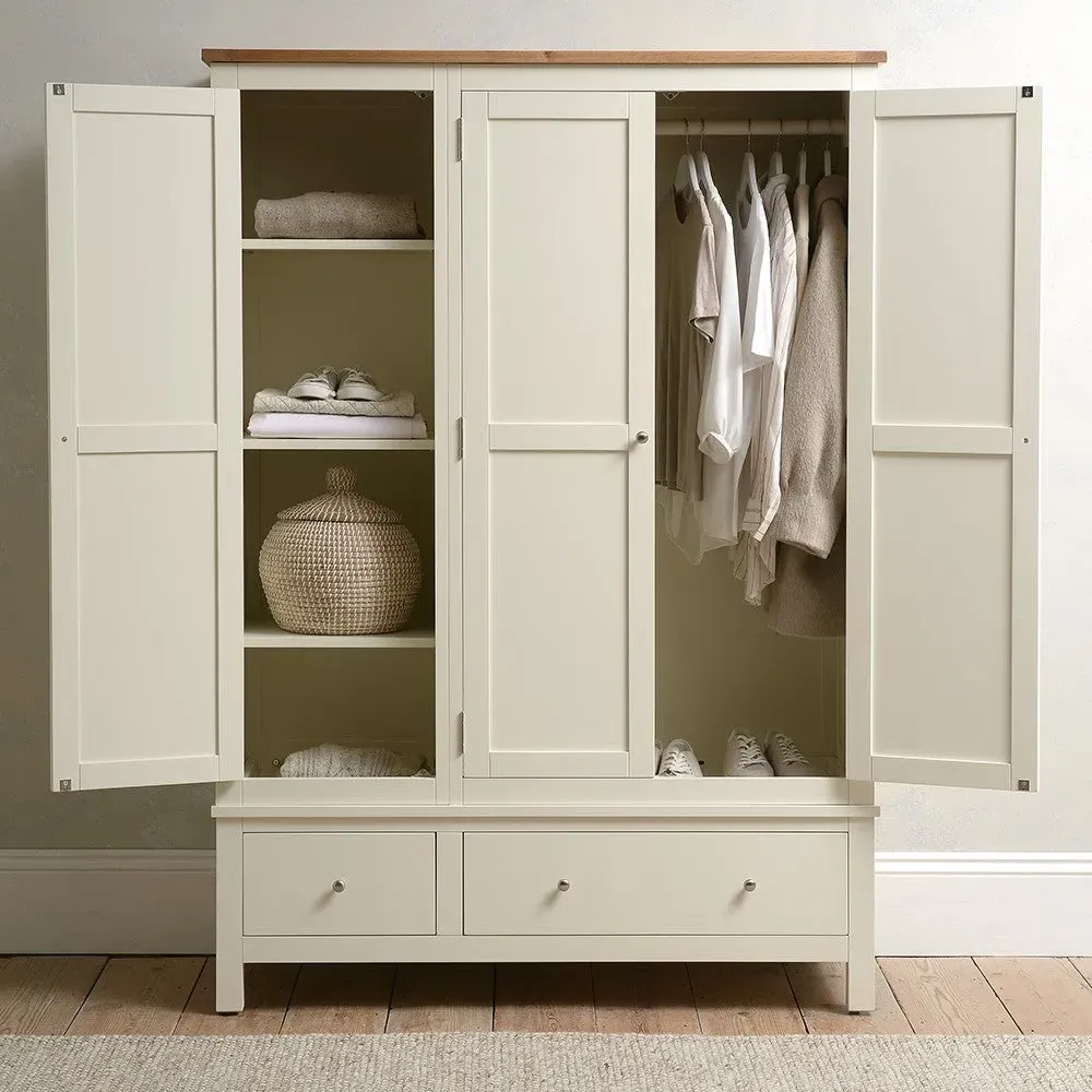 Cotswold Triple Wardrobe with Drawers - Cream
