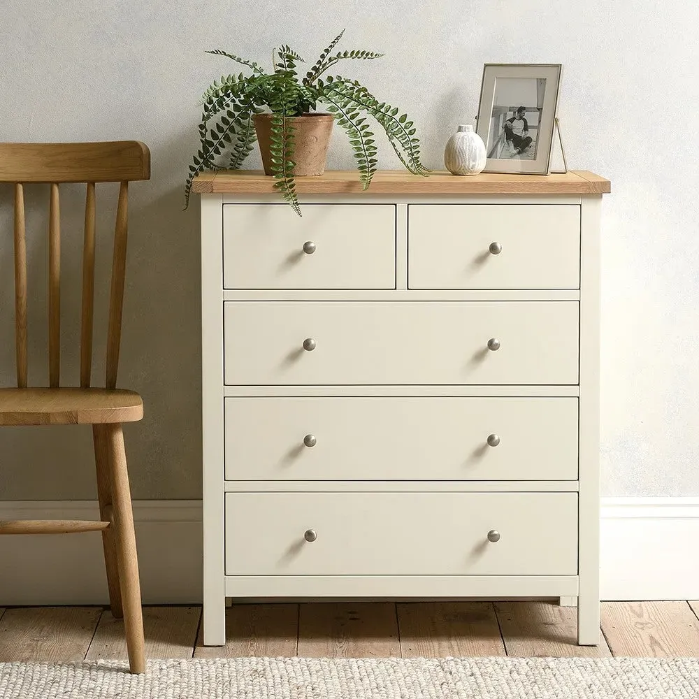 Simply Cotswold 5 Drawer Chest - Cream, Oak