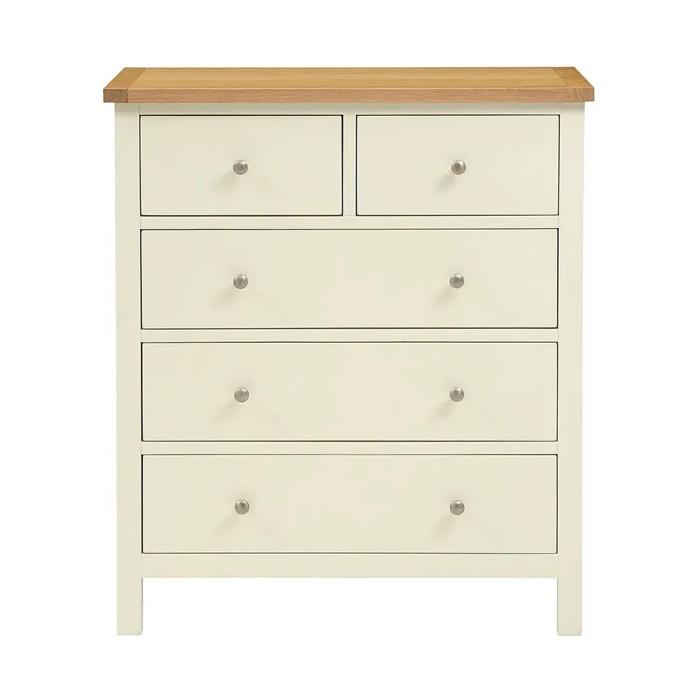 Simply Cotswold 5 Drawer Chest - Cream, Oak image