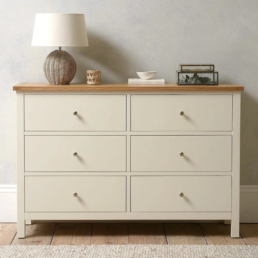 Simply Cotswold 6 Drawer Chest - Cream, Oak