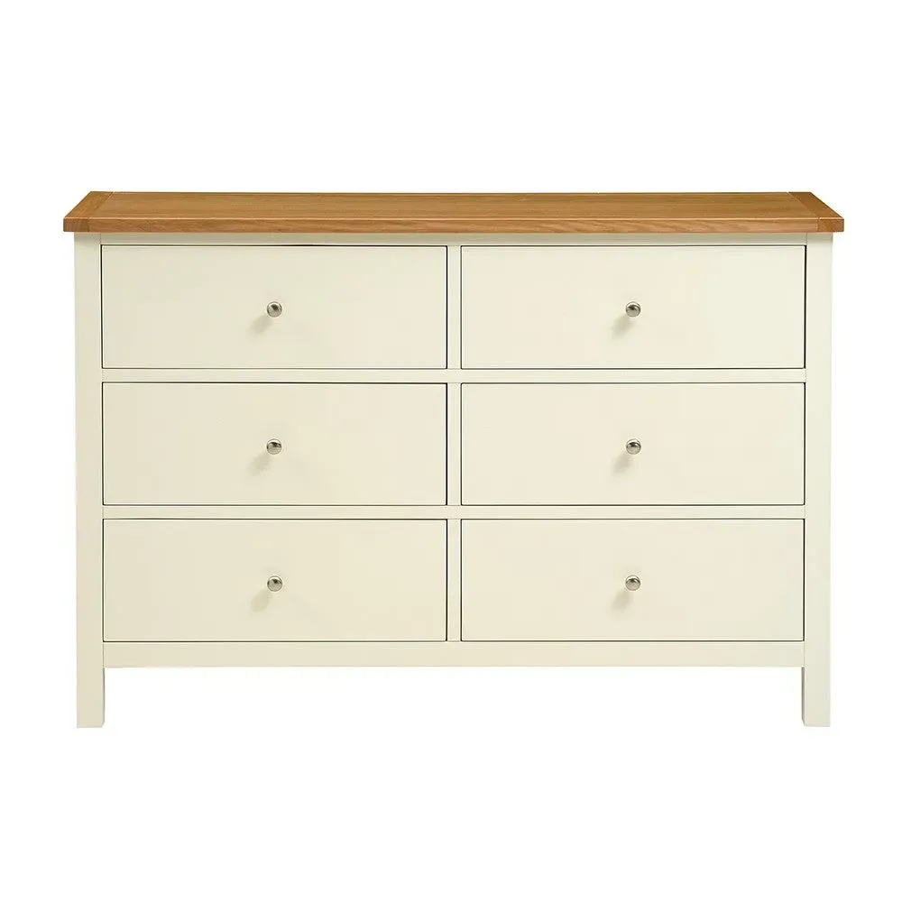Simply Cotswold 6 Drawer Chest - Cream, Oak image