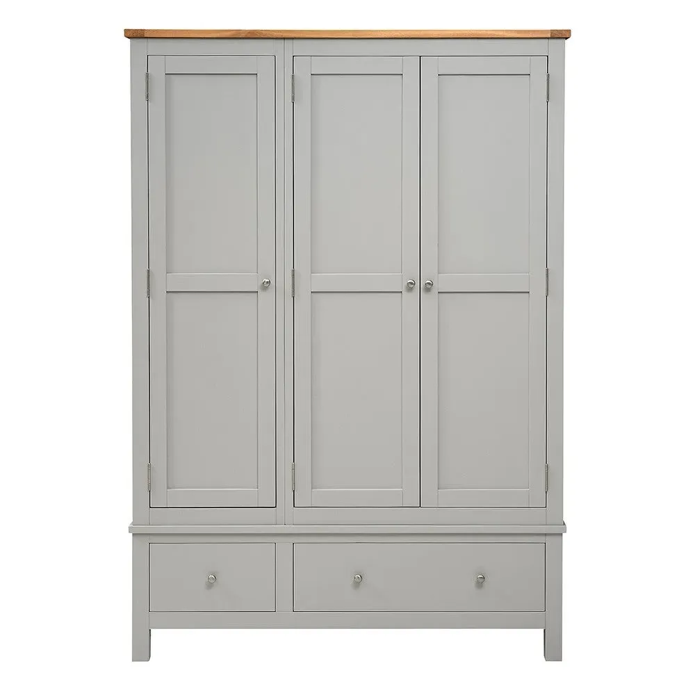 Cotswold Triple Wardrobe with Drawers - Pebble Grey