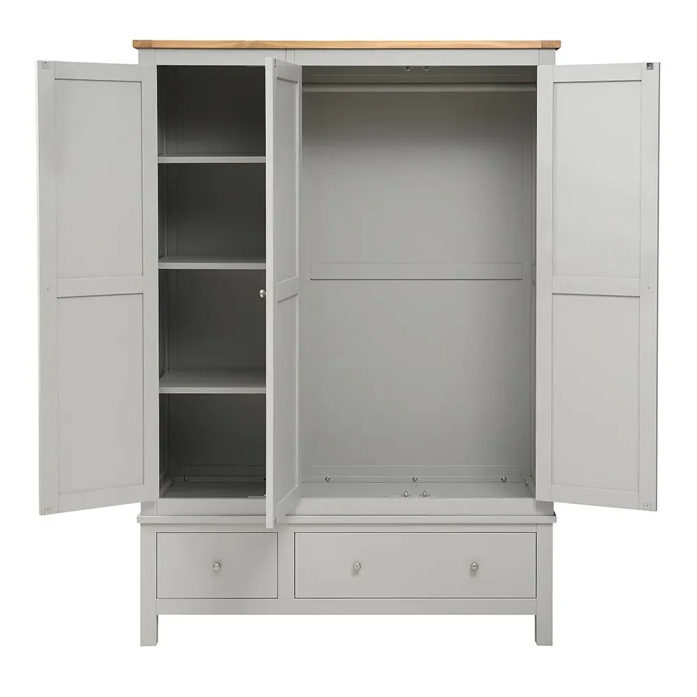 Cotswold Triple Wardrobe with Drawers - Pebble Grey