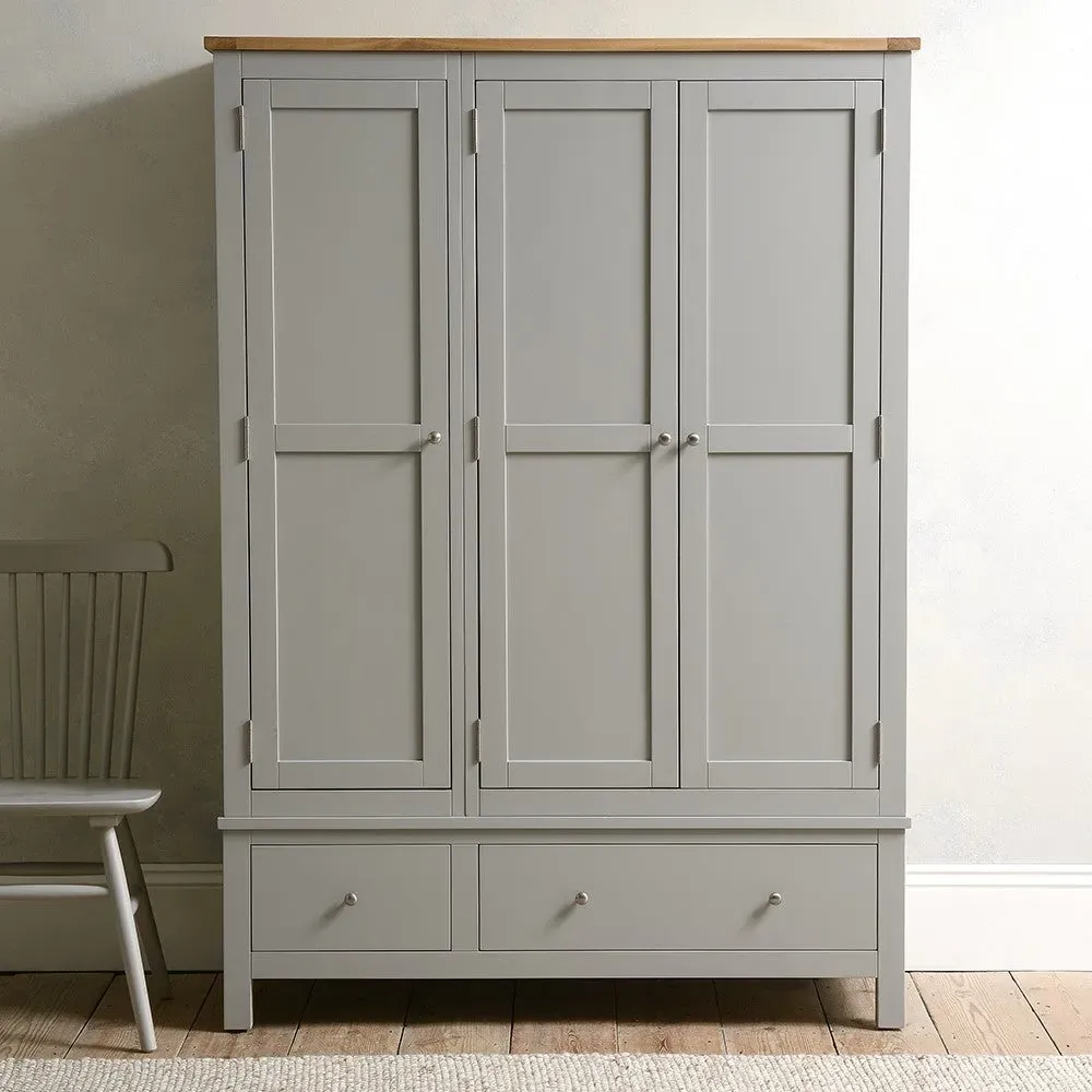 Cotswold Triple Wardrobe with Drawers - Pebble Grey image