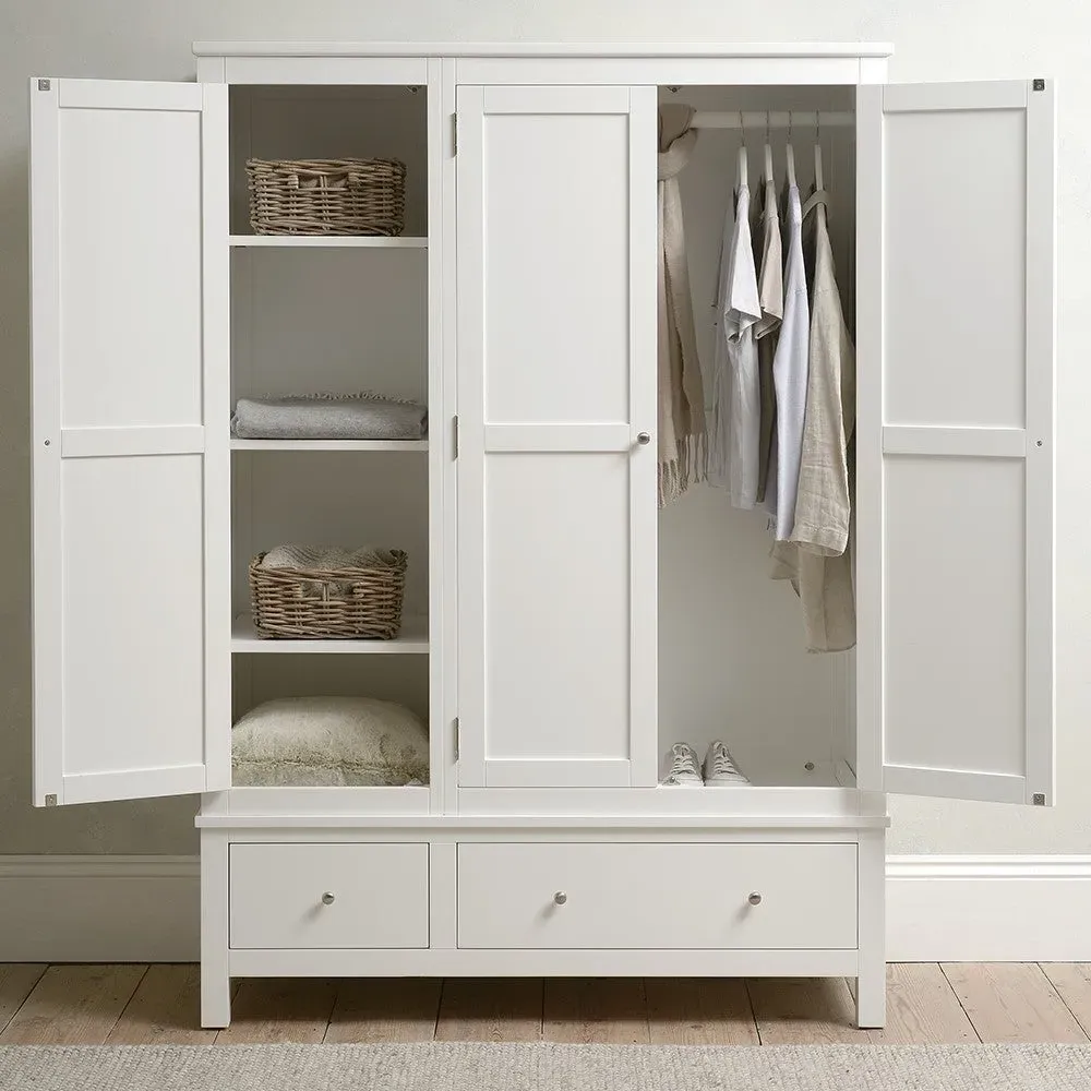 Cotswold Triple Wardrobe with Drawers - White