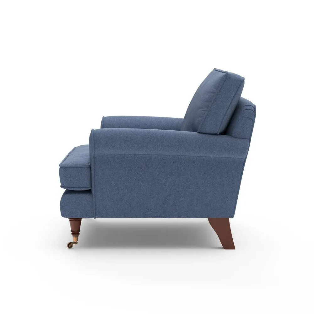 Armchair with Castor Legs - Dark Blue, Chunky Cotton