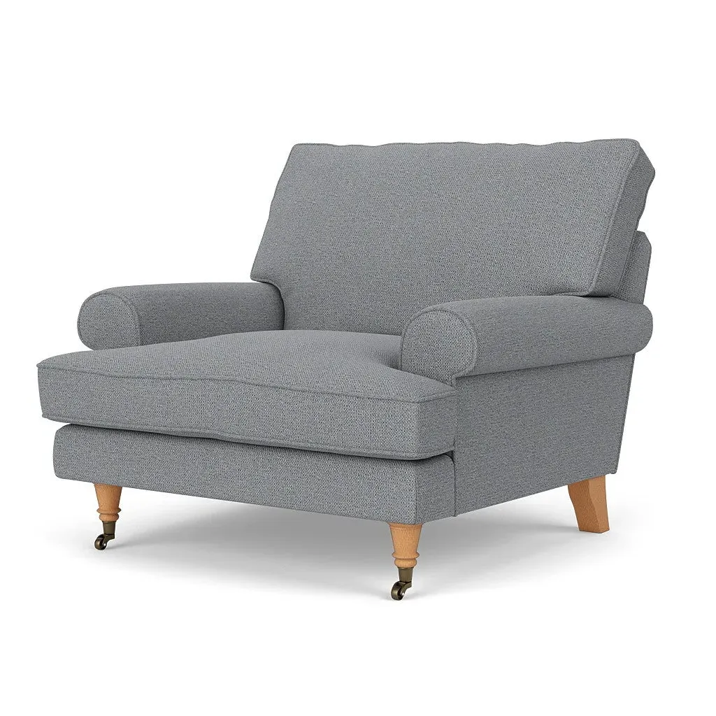 Armchair with Scrolled Arms - Blue Marl, House Weave