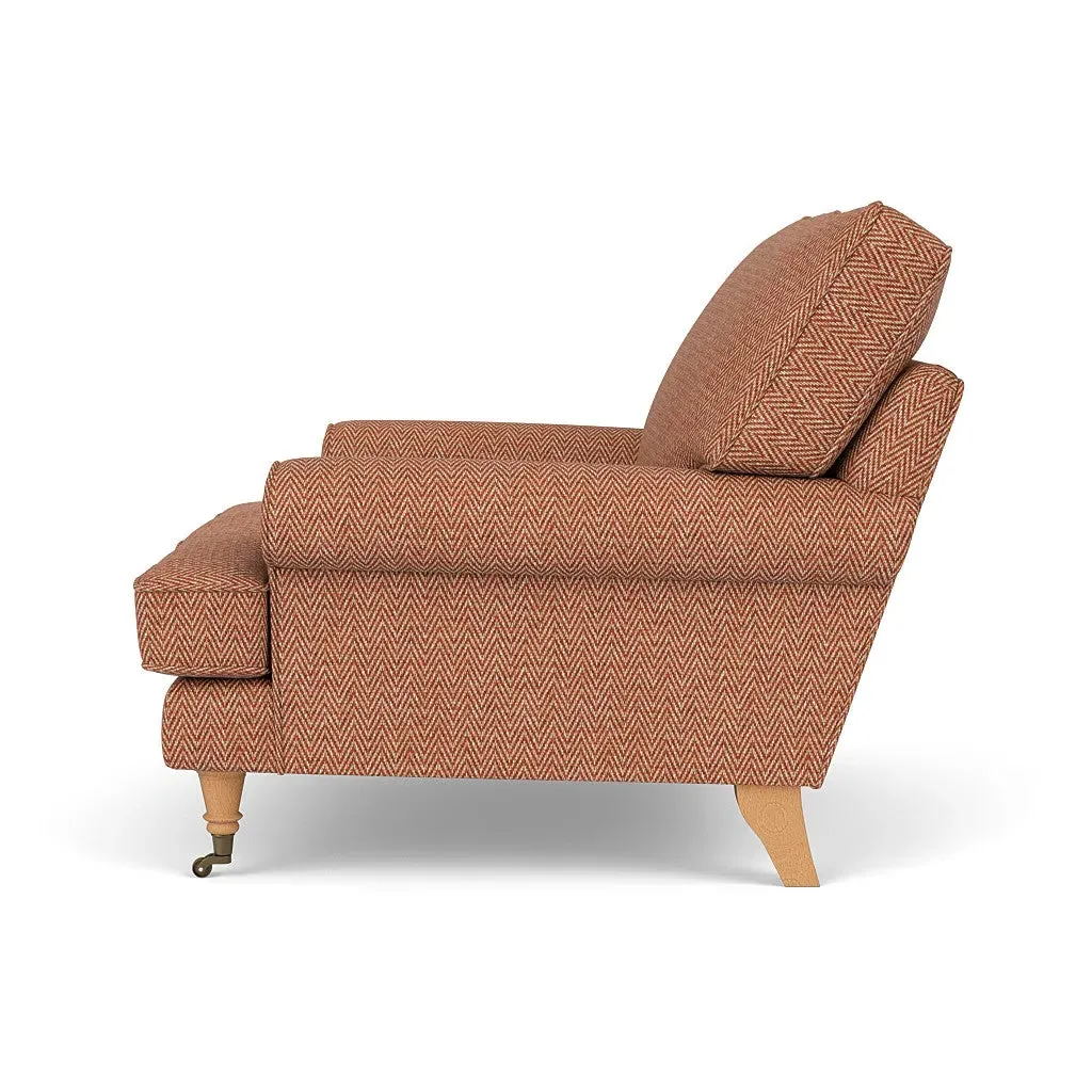 Armchair with Scrolled Arms - Brick, Herringbone Weave