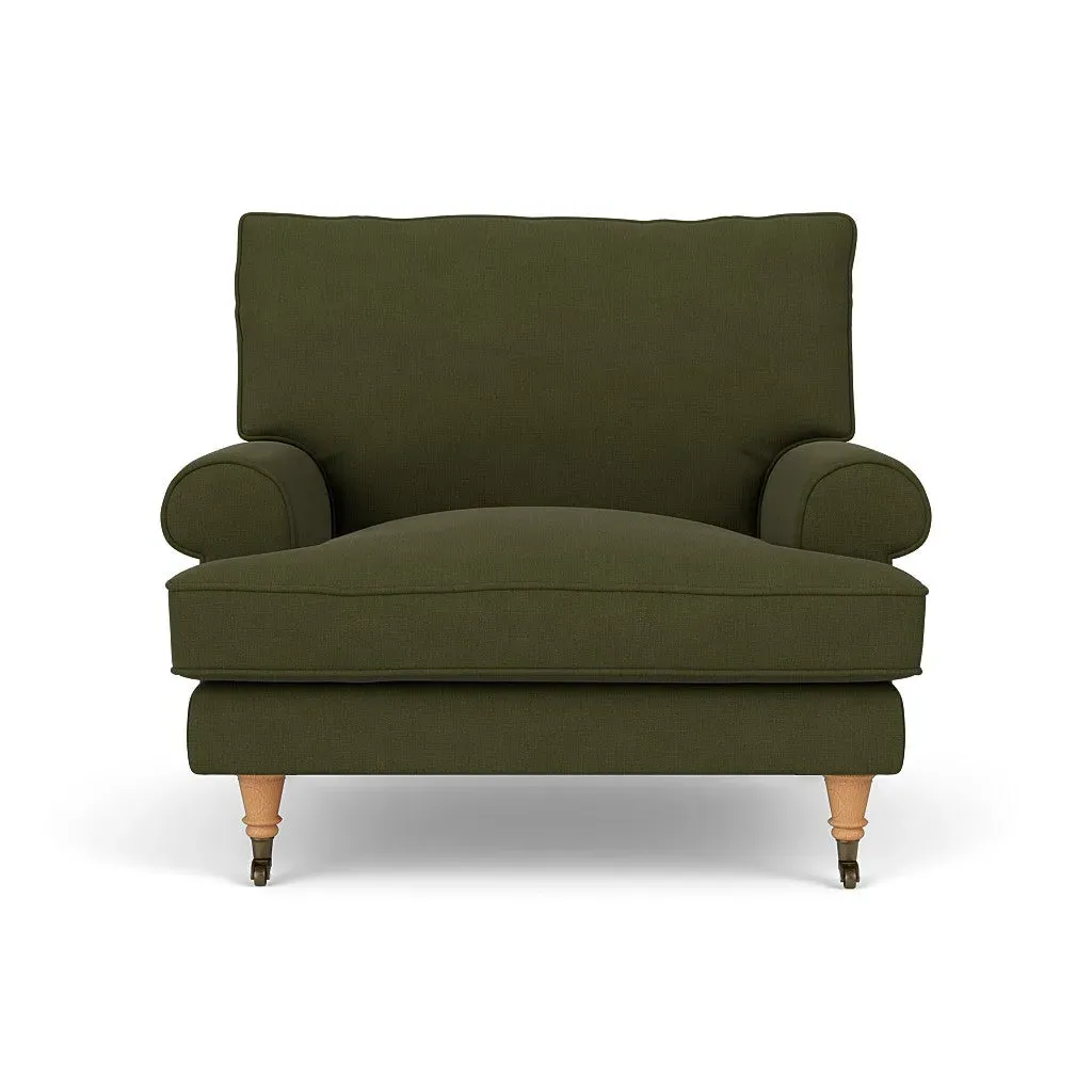 Armchair with Scrolled Arms - Forest Green, House Linen Mix alternate view
