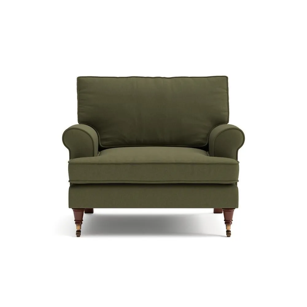 Armchair with Scrolled Arms - Forest Green, House Linen Mix