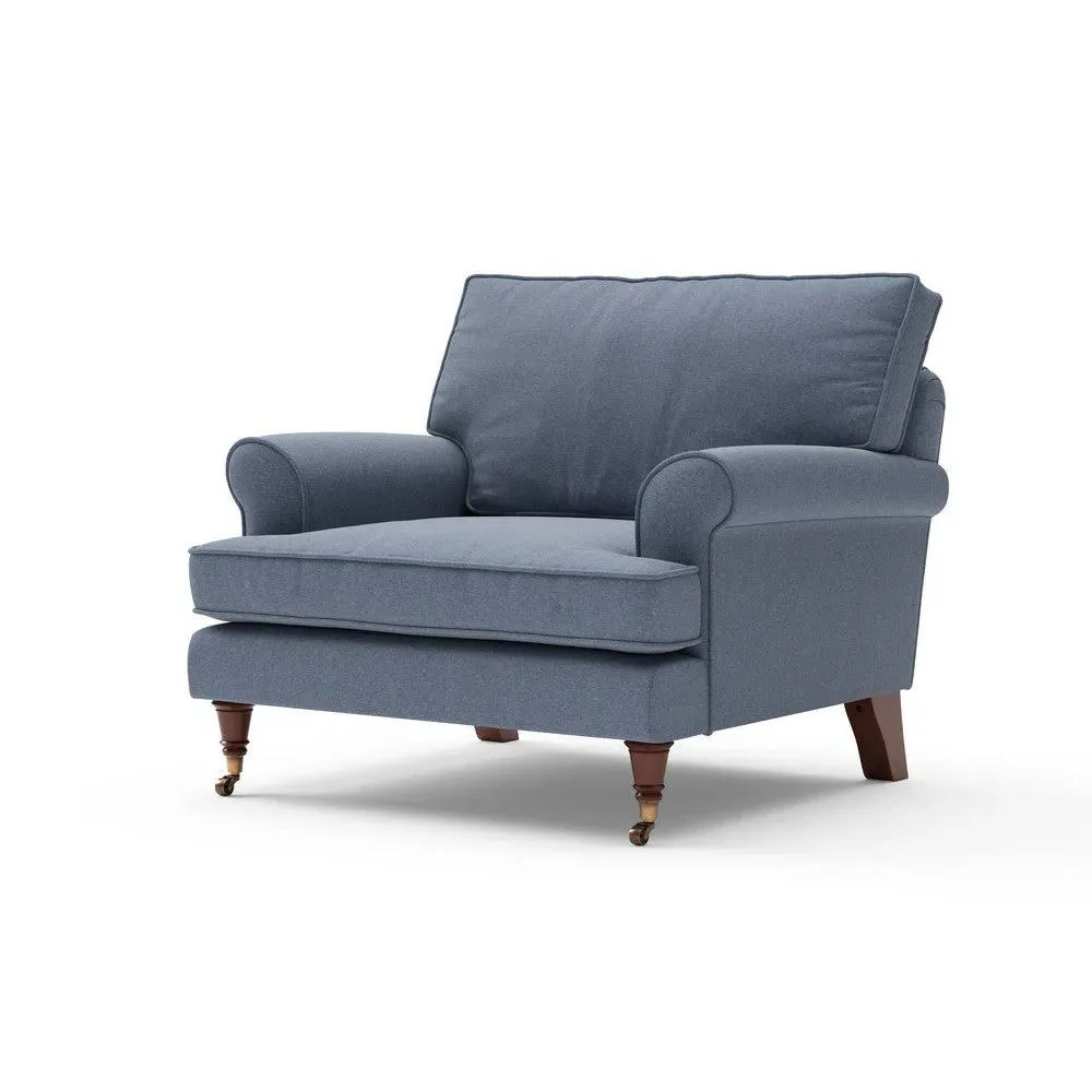 Armchair with Scrolled Arms - Indigo, House Linen Mix